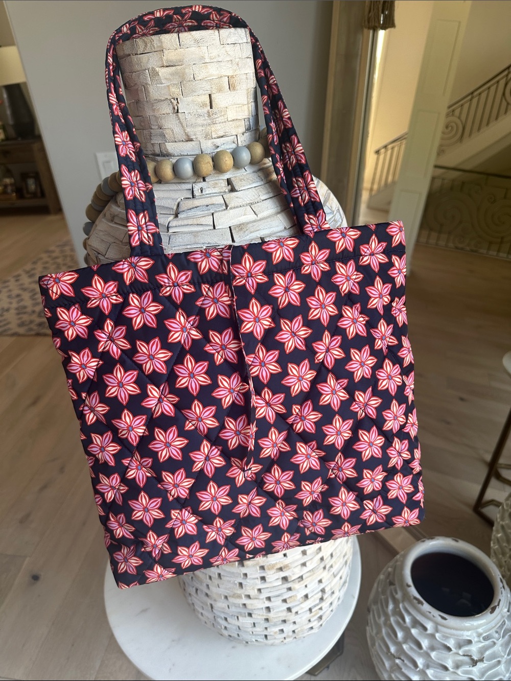 Vera Bradley Navy Tote with Pink Floral Quilt - Picture 4 of 4